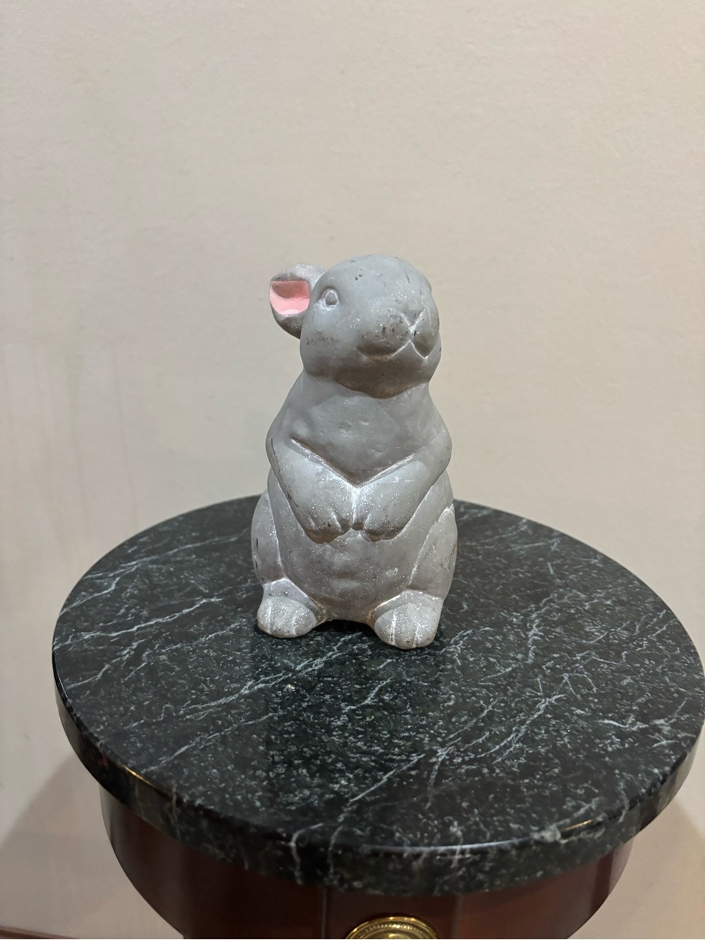 Gray Bunny Figurine with Pink Ear Accent for Small Pet Displays